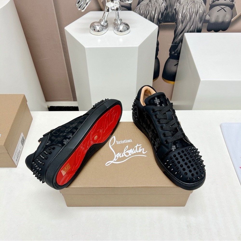 Christian Louboutin Black and Red Spiked Sneakers